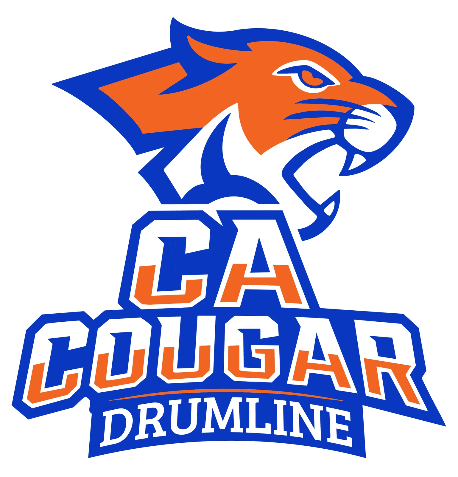 Columbia Academy Cougar Drumline shirt artwork in orange and blue