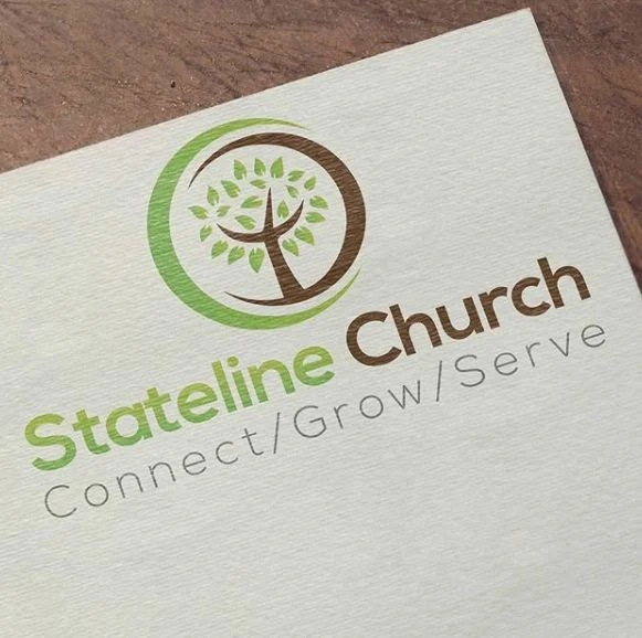 Stateline Church green tree logo with Connect Grow Serve tagline